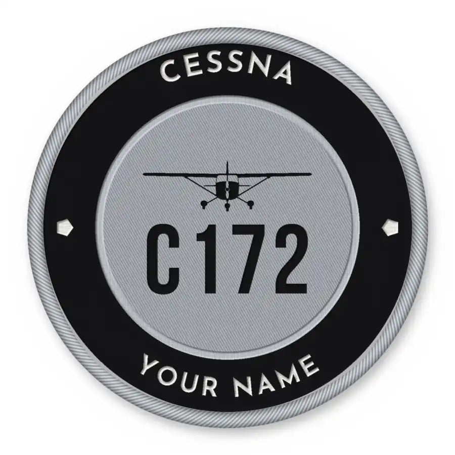 Cessna 172 Skyhawk Patches - Circle + Name - Black Silver