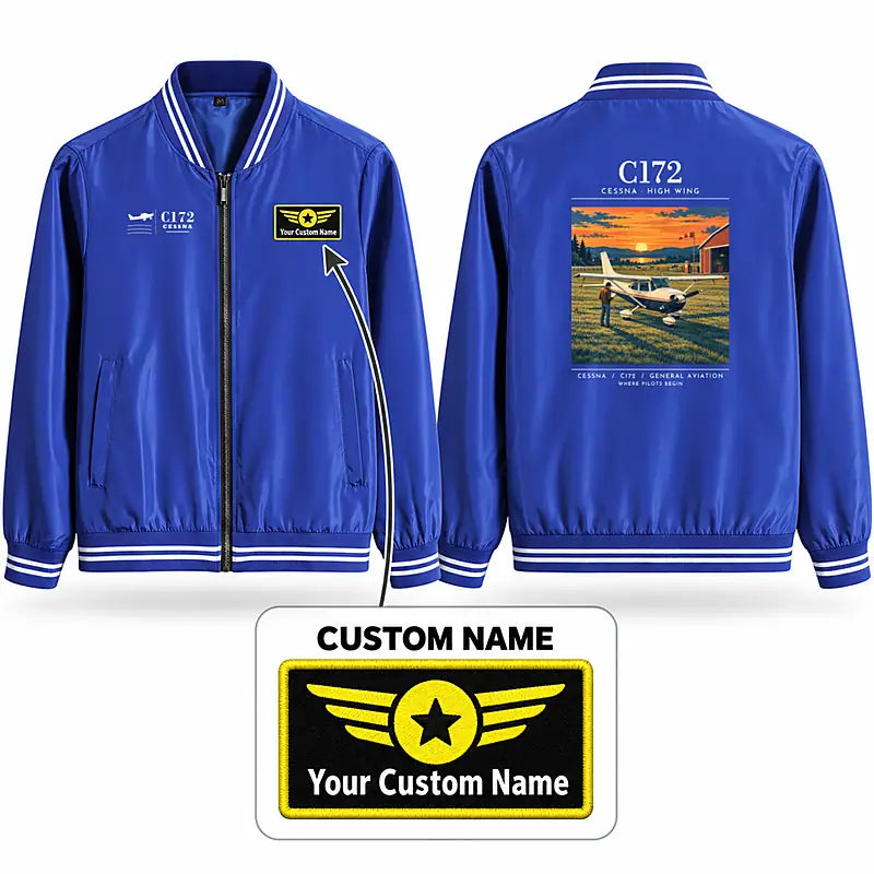 Cessna 172 Skyhawk Stylish Jackets - Baseball Collar - Poster + Name - Royal Blue