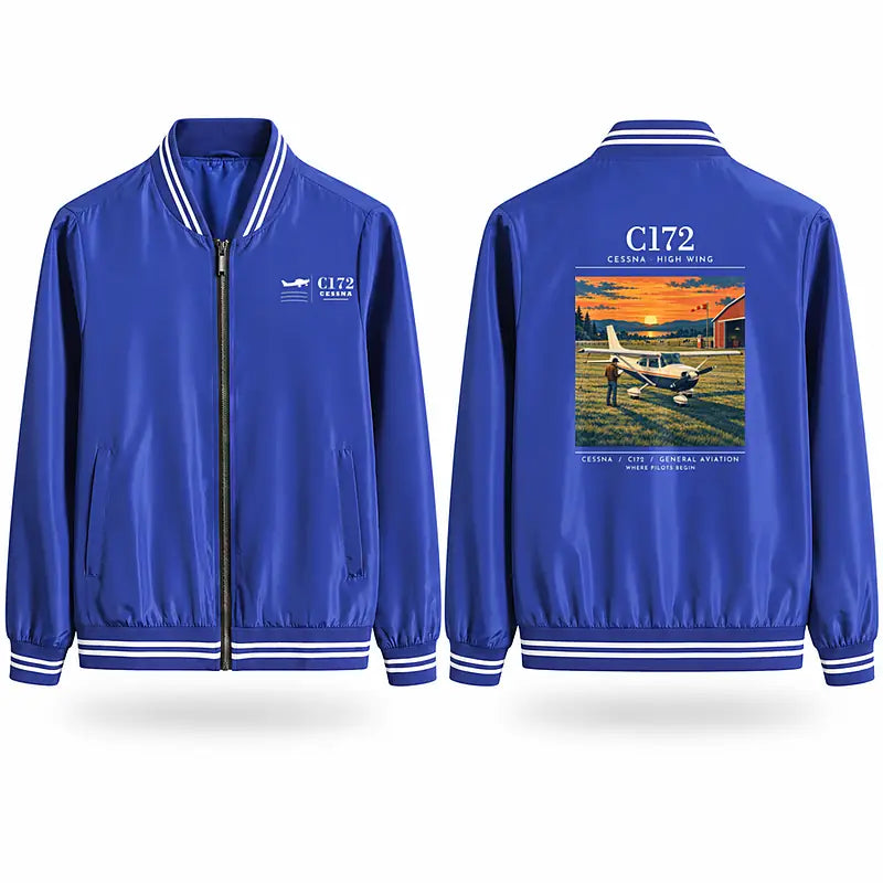 Cessna 172 Skyhawk Stylish Jackets - Baseball Collar - Poster - Royal Blue