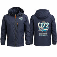 Thumbnail for Cessna 172 Skyhawk Stylish Jackets - Hooded Windbreaker - Cartoon - Navy Blue