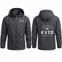 Thumbnail for Cessna 172 Skyhawk Stylish Jackets - Hooded Windbreaker - Heritage - Charcoal