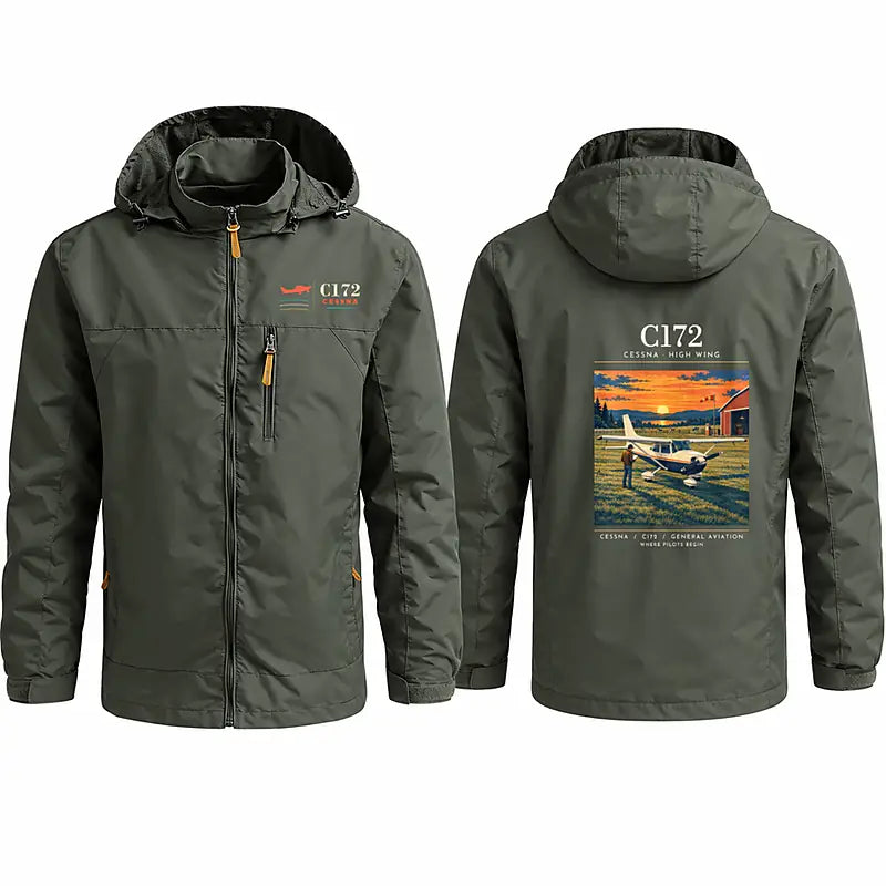 Cessna 172 Skyhawk Stylish Jackets - Hooded Windbreaker - Poster - Olive Green