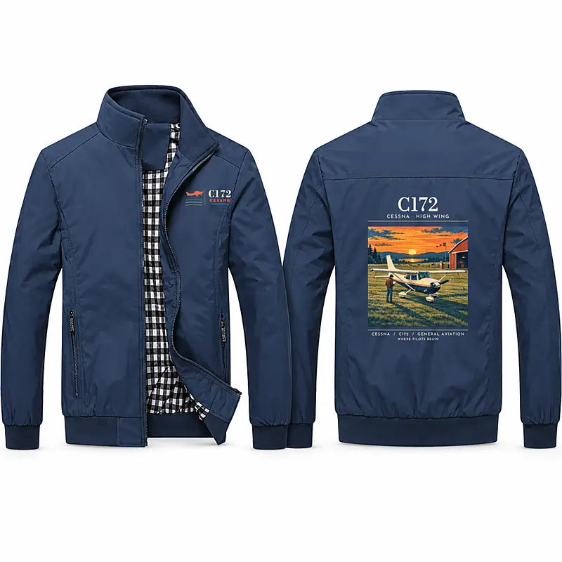 Cessna 172 Skyhawk Stylish Jackets - Stand Collar - Poster - Navy Blue