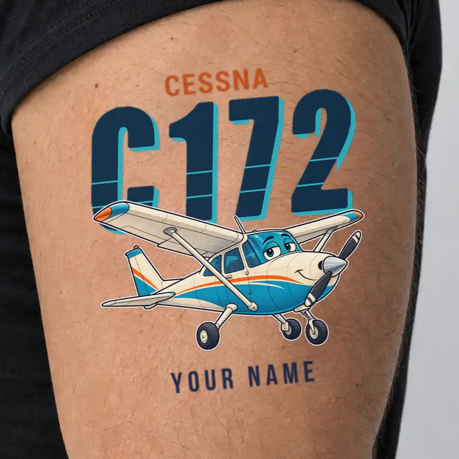 Cessna 172 Skyhawk - Tattoo - Cartoon + Name - Man