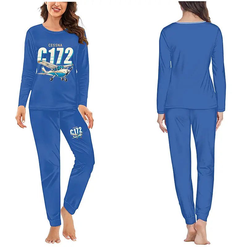 Cessna 172 Skyhawk - Women Pajamas - Cartoon Chest - Blue