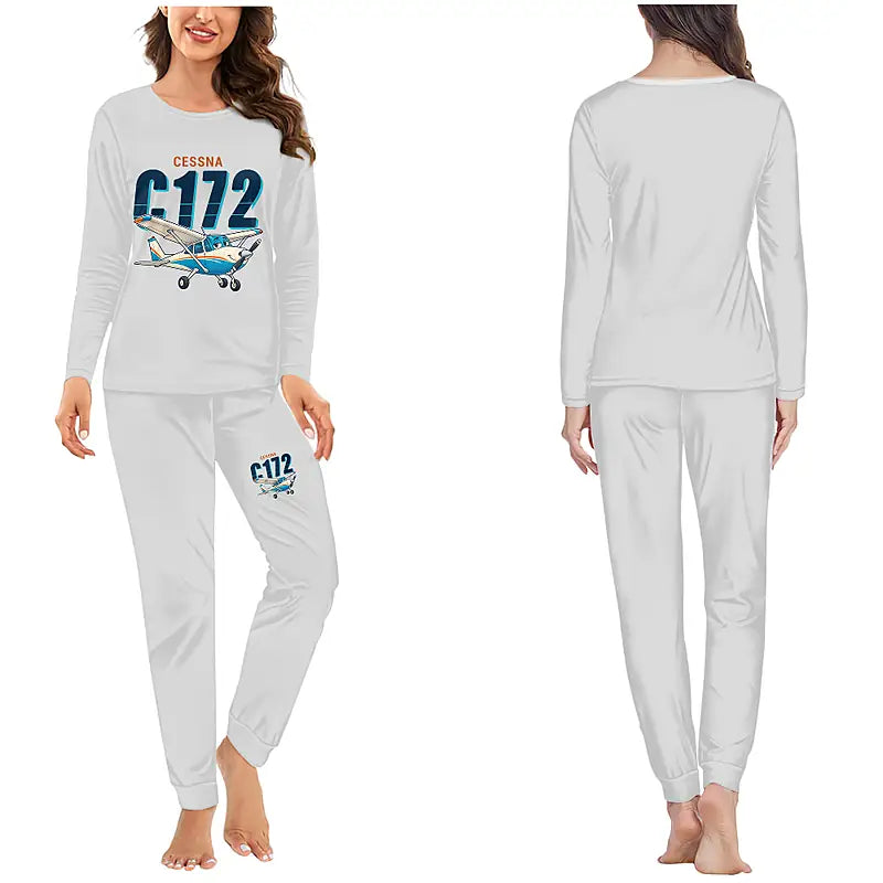 Cessna 172 Skyhawk - Women Pajamas - Cartoon Chest - Light Gray
