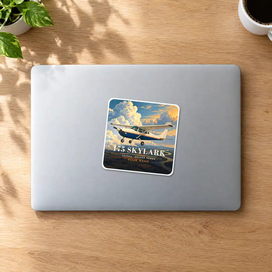 Cessna 175 Skylark - 3D + Name - Square Sticker - MacBook