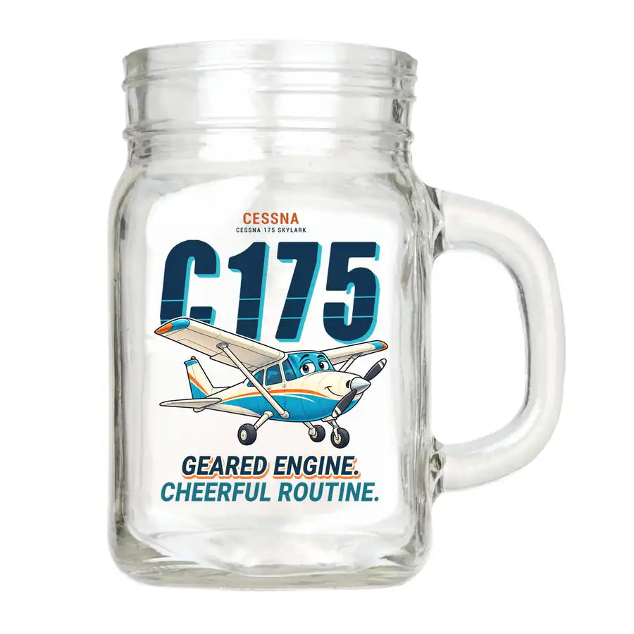 Cessna 175 Skylark - Cartoon - Cocktail Glass (Mason Jar)
