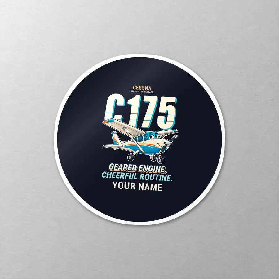 Cessna 175 Skylark - Cartoon + Name - Circle Sticker - Close-up