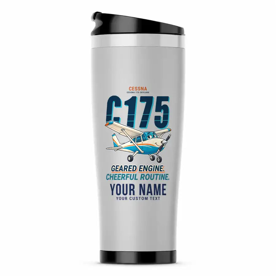 Cessna 175 Skylark - Cartoon + Name - Stainless Steel (No Holder) - Light Gray