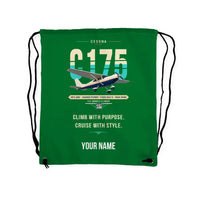 Thumbnail for Cessna 175 Skylark - Drawstring Bag - Original + Name - Green