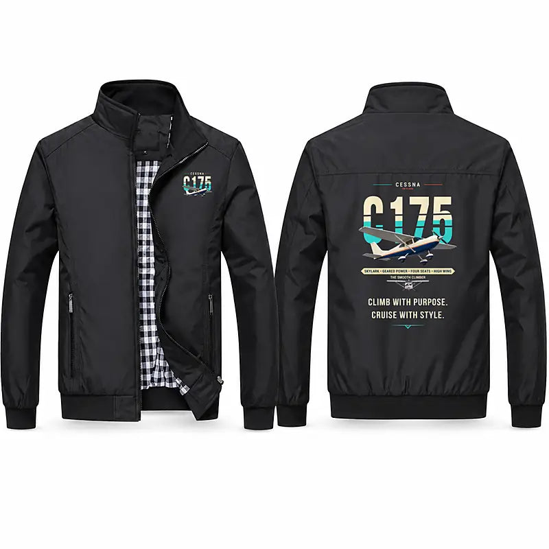 Cessna 175 Skylark Stylish Jackets - Stand Collar - Original - Black