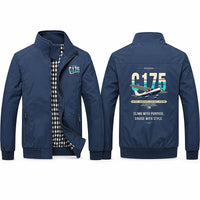 Thumbnail for Cessna 175 Skylark Stylish Jackets - Stand Collar - Original - Navy Blue