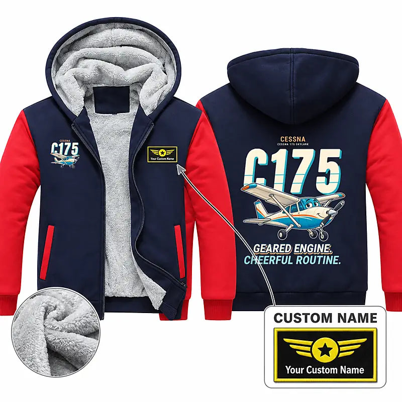 Cessna 175 Skylark Zipped Sweatshirts - Cartoon + Name - Navy & Red