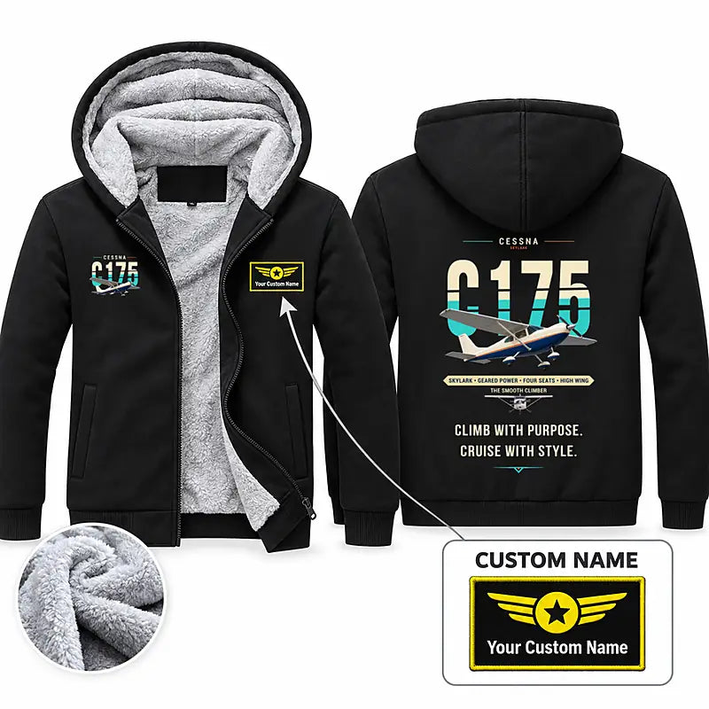 Cessna 175 Skylark Zipped Sweatshirts - Original + Name - Black