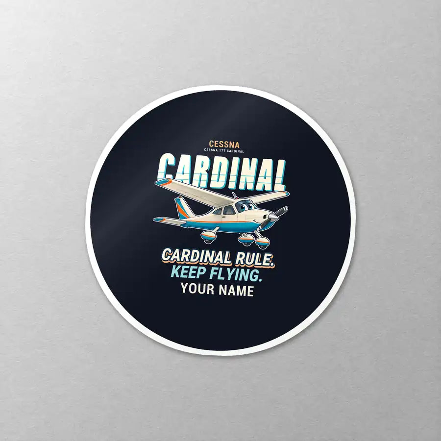 Cessna 177B Cardinal - Cartoon + Name - Circle Sticker - Close-up