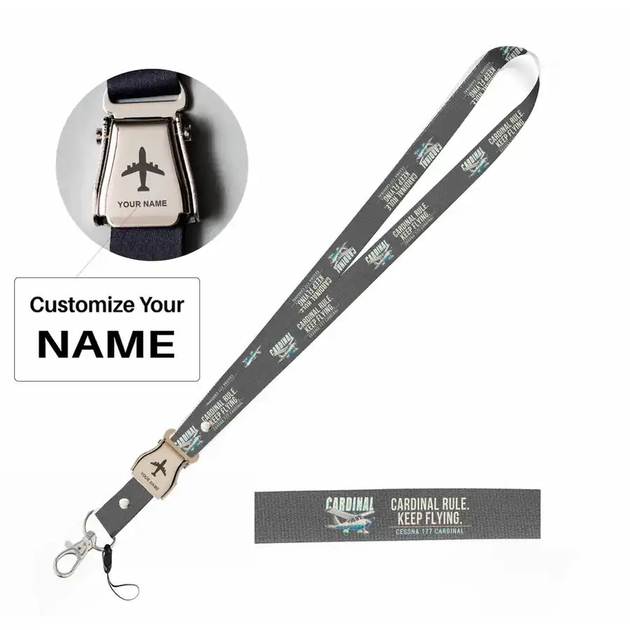 Cessna 177B Cardinal Lanyard & ID Holders seat belt lanyard - Cartoon - Gray with name