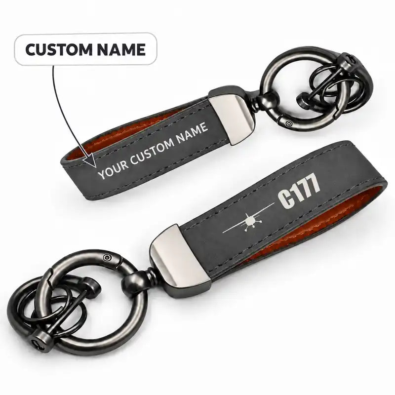 Cessna 177B Cardinal - Leather Key Chain - Horseshoe Buckle - Heritage - Gray + Name