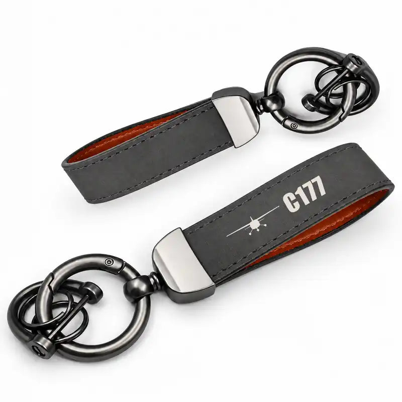 Cessna 177B Cardinal - Leather Key Chain - Horseshoe Buckle - Heritage - Gray