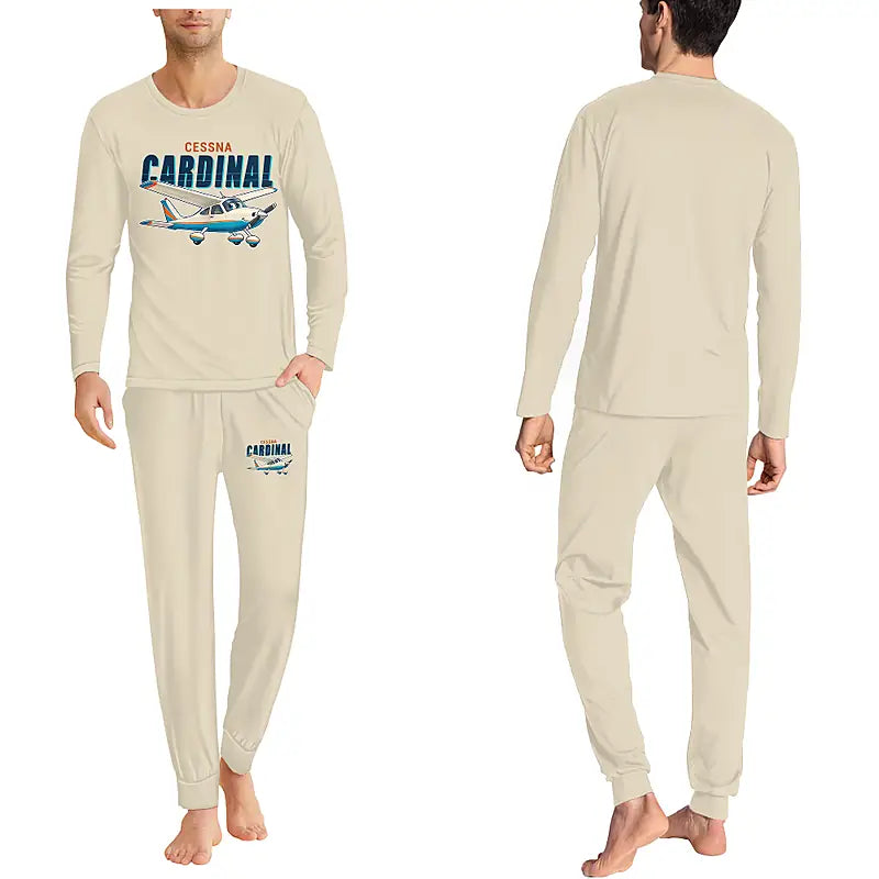Cessna 177B Cardinal - Men Pajamas - Cartoon Chest - Beige