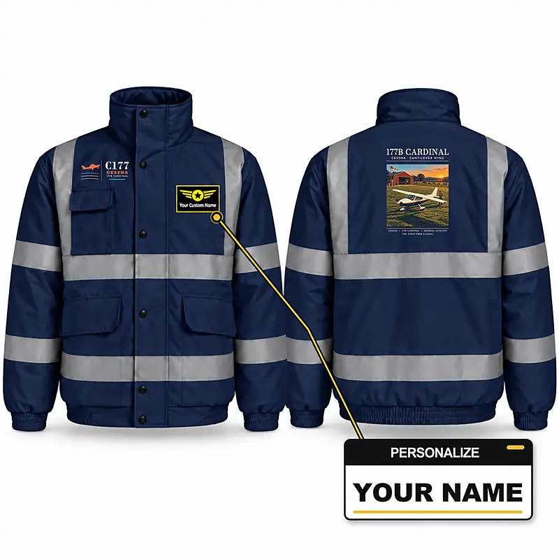 Cessna 177B Cardinal Reflective Winter Jackets - Poster + Name - Navy Blue