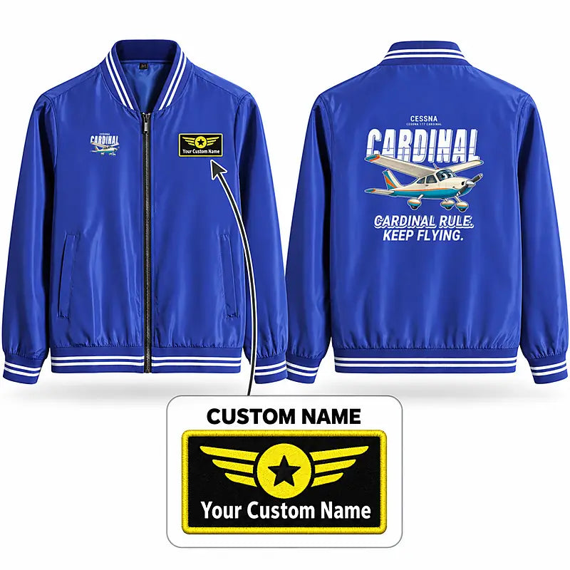Cessna 177B Cardinal Stylish Jackets - Baseball Collar - Cartoon + Name - Royal Blue