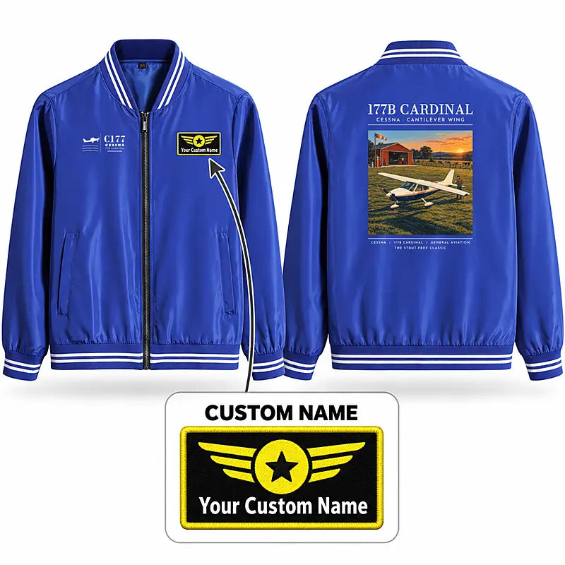 Cessna 177B Cardinal Stylish Jackets - Baseball Collar - Poster + Name - Royal Blue