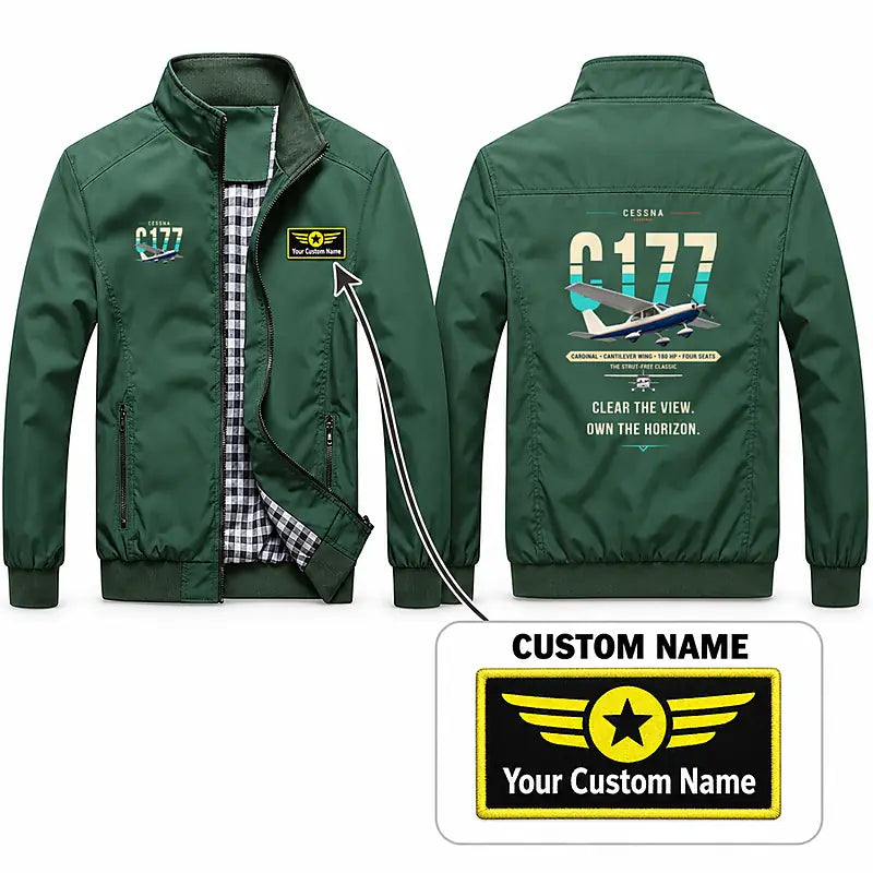 Cessna 177B Cardinal Stylish Jackets - Stand Collar - Original + Name - Green