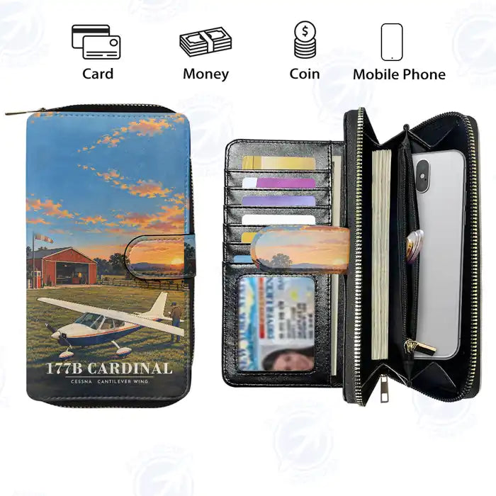 Cessna 177B Cardinal Leather Wallets - Zip Long Wallet - 3D