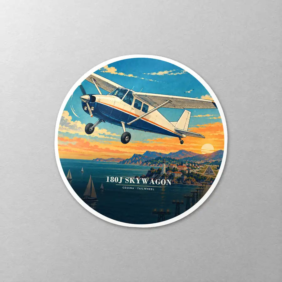 Cessna 180J Skywagon - 3D - Circle Sticker - Close-up