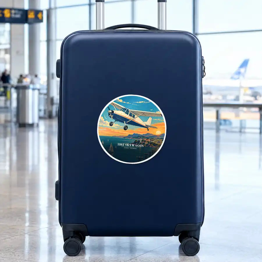 Cessna 180J Skywagon - 3D - Circle Sticker - Suitcase