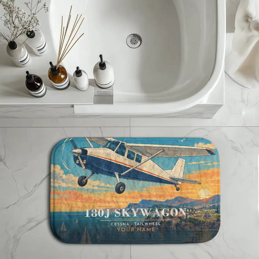 Cessna 180J Skywagon - 3D + Name - Bath Mat