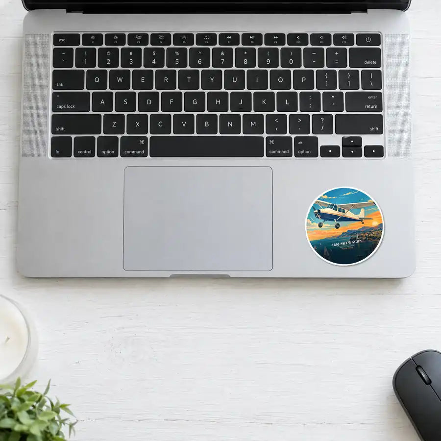 Cessna 180J Skywagon - 3D + Name - Circle Sticker - Laptop
