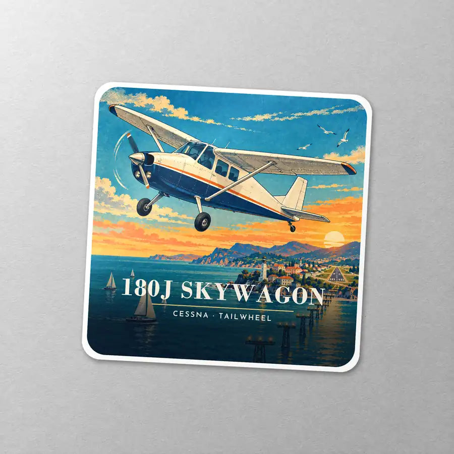 Cessna 180J Skywagon - 3D - Square Sticker - Close-up