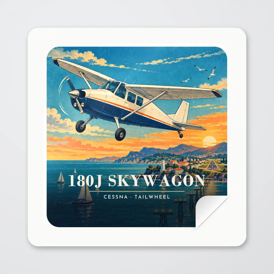 Cessna 180J Skywagon - 3D - Square Sticker - Peel
