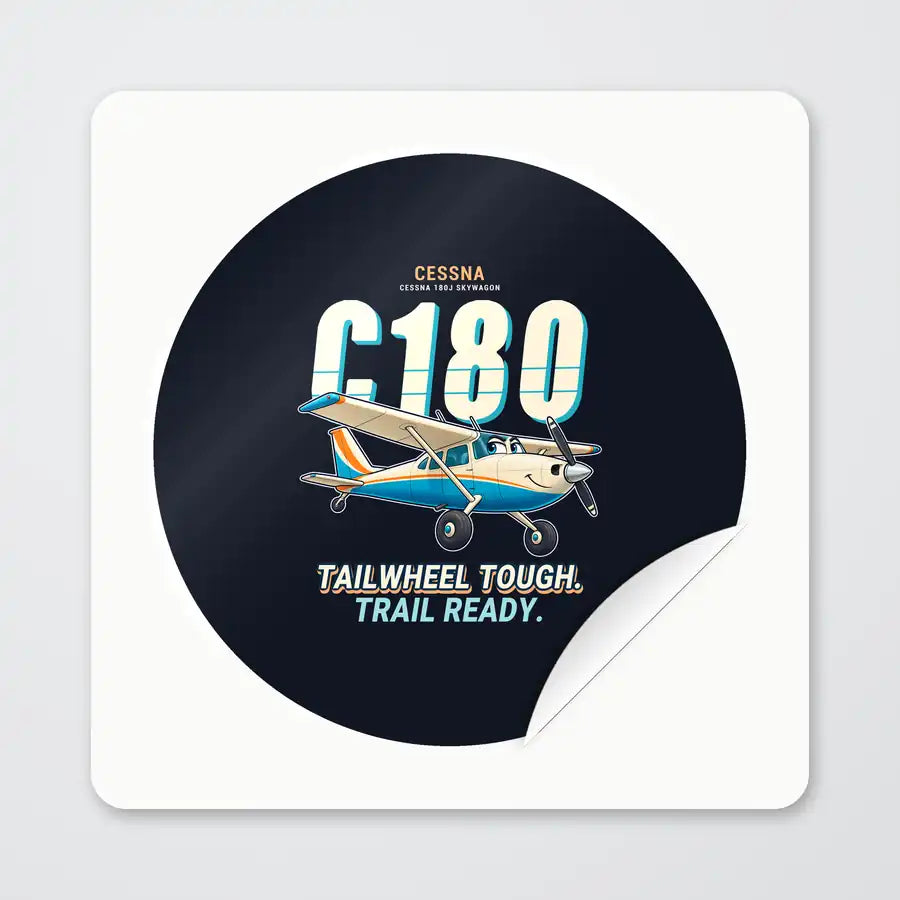 Cessna 180J Skywagon - Cartoon - Circle Sticker - Peel