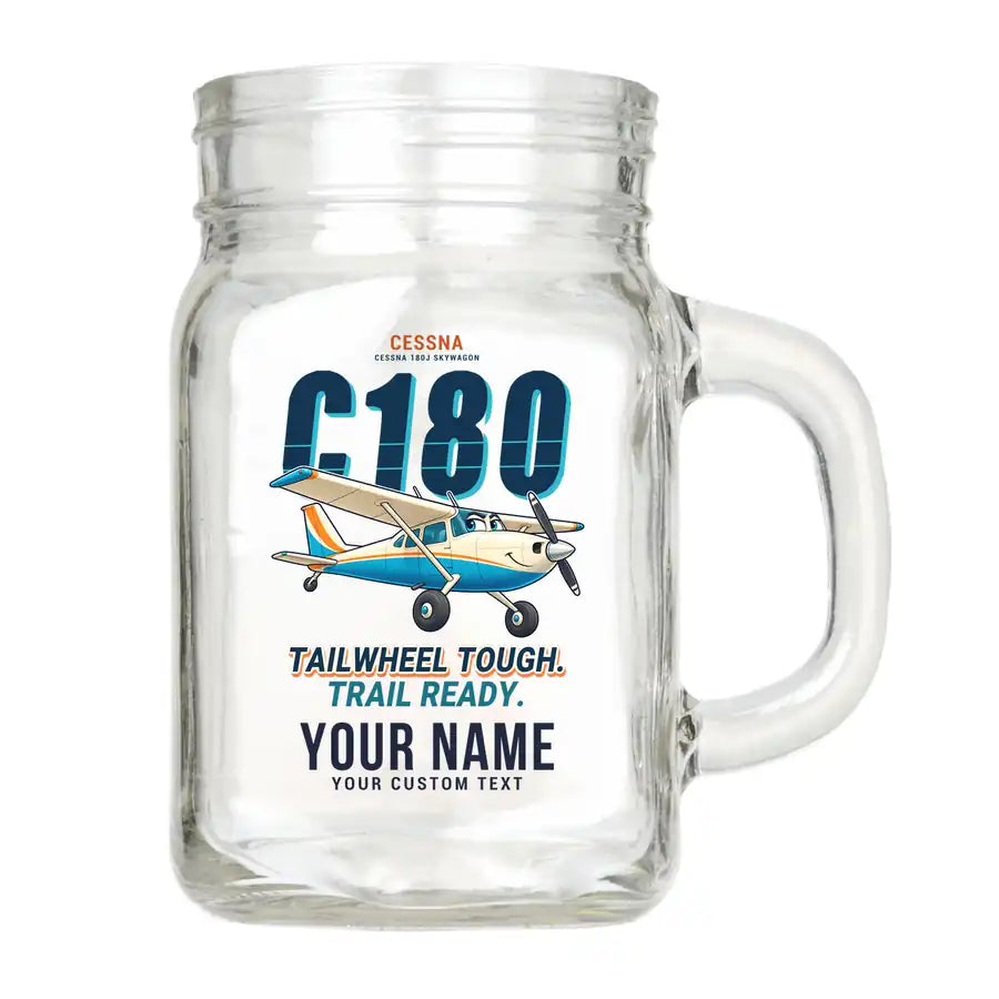 Cessna 180J Skywagon - Cartoon + Name - Cocktail Glass (Mason Jar)