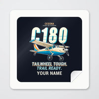 Thumbnail for Cessna 180J Skywagon - Cartoon + Name - Square Sticker - Peel