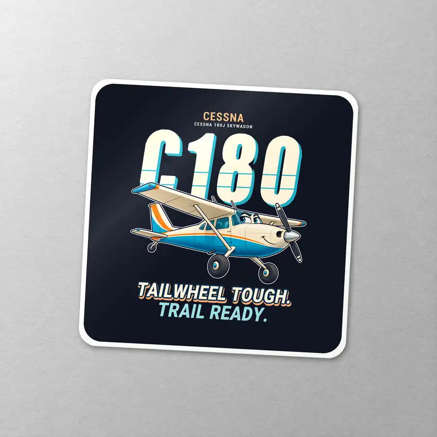 Cessna 180J Skywagon - Cartoon - Square Sticker - Close-up