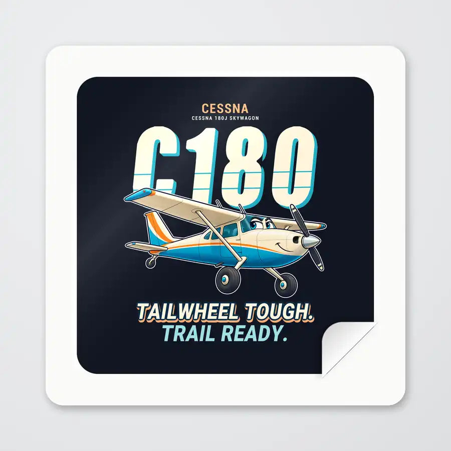 Cessna 180J Skywagon - Cartoon - Square Sticker - Peel
