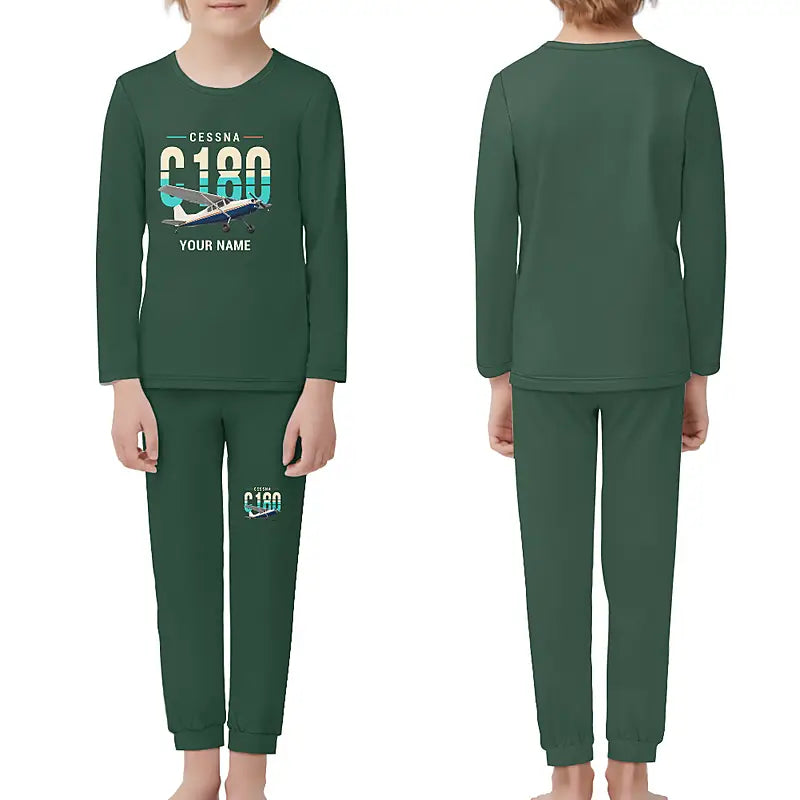Cessna 180J Skywagon - Children Pajamas - Original Chest + Name - Dark Green