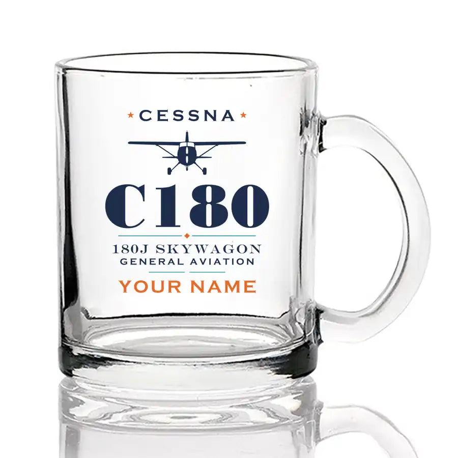 Cessna 180J Skywagon - Heritage + Name - Coffee & Tea Glass