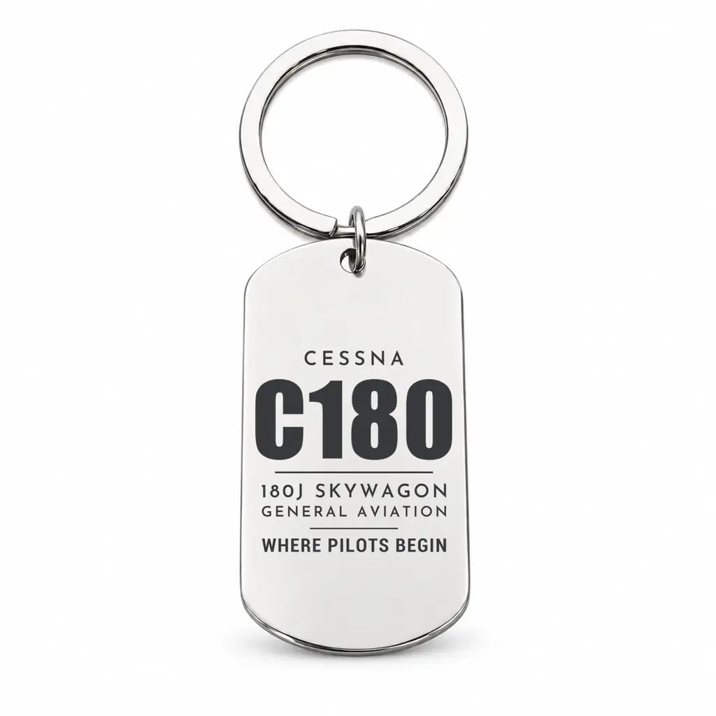 Cessna 180J Skywagon - Key Chain - Tag - Silver