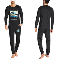 Thumbnail for Cessna 180J Skywagon - Men Pajamas - Cartoon Chest + Name - Black