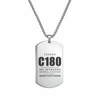Thumbnail for Cessna 180J Skywagon - Necklace - Tag - Silver