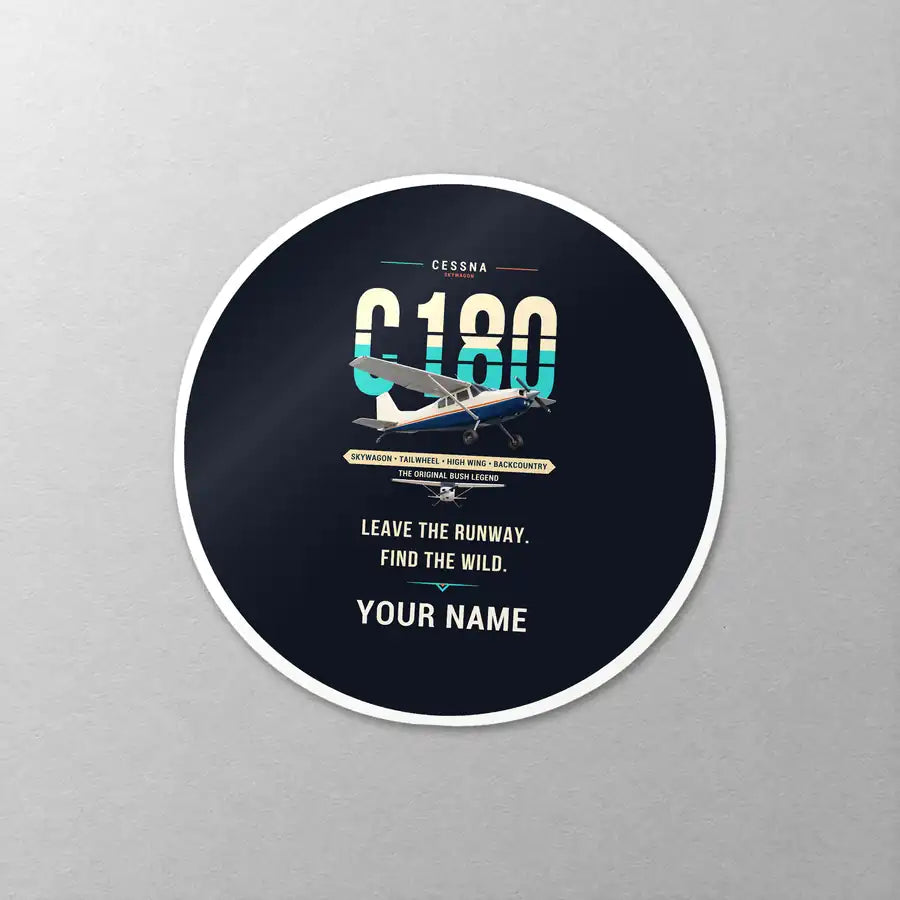 Cessna 180J Skywagon - Original + Name - Circle Sticker - Close-up