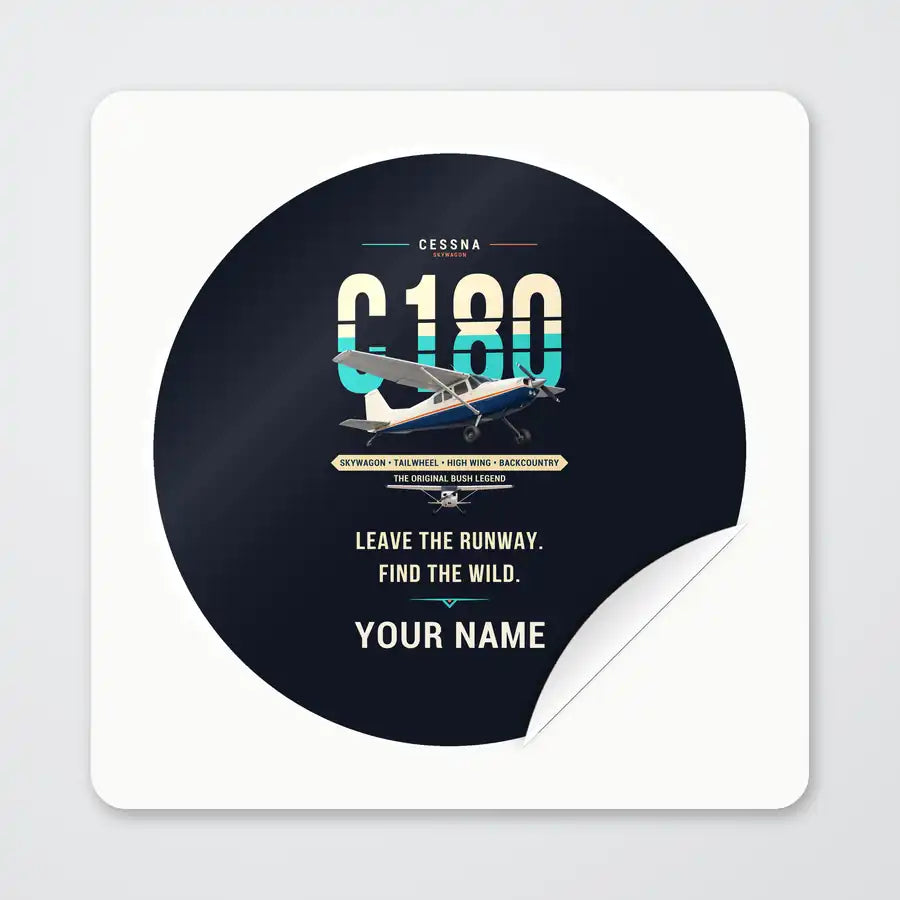 Cessna 180J Skywagon - Original + Name - Circle Sticker - Peel