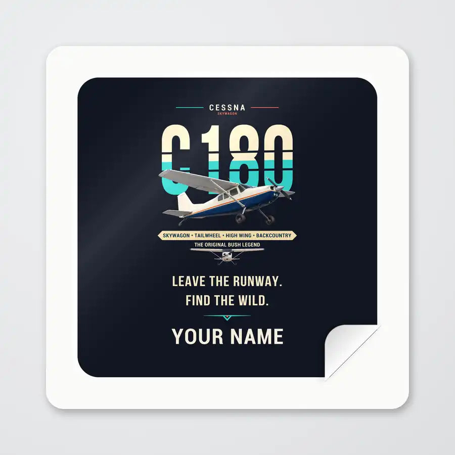 Cessna 180J Skywagon - Original + Name - Square Sticker - Peel