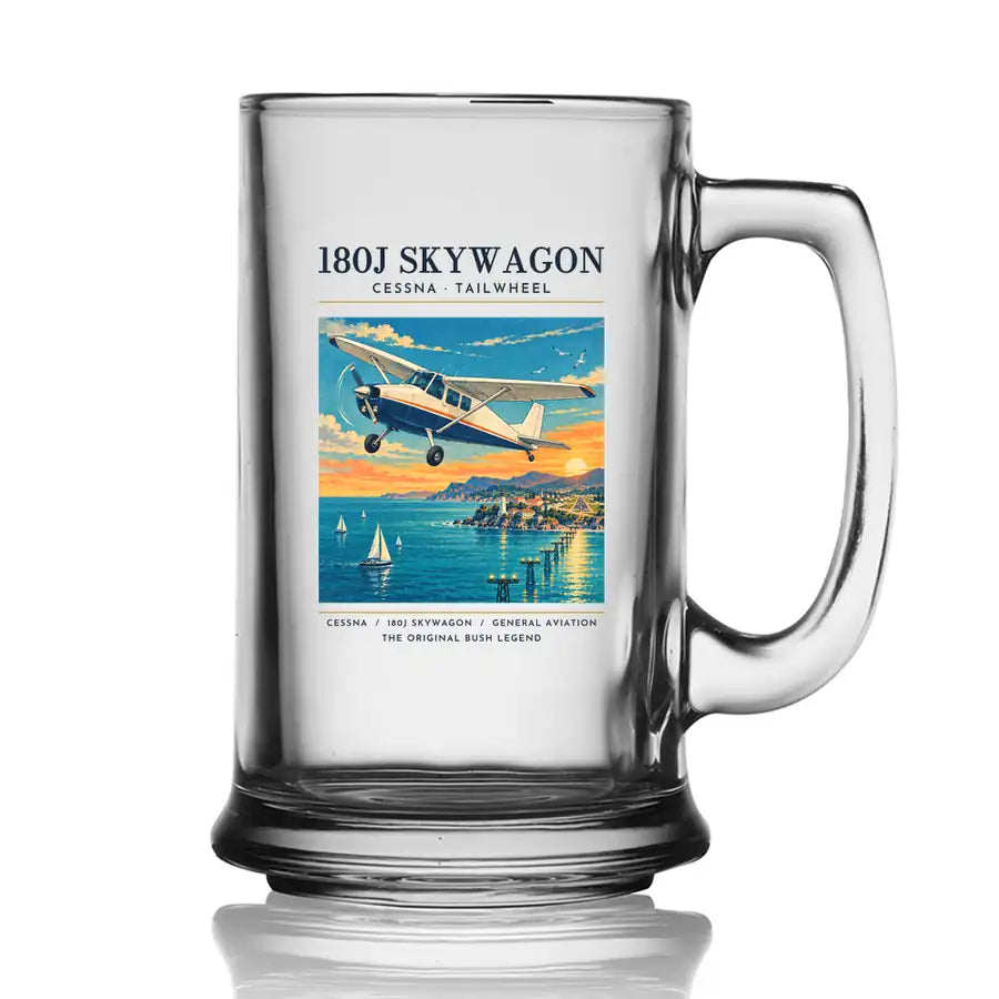 Cessna 180J Skywagon - Poster - Beer Glass with Holder