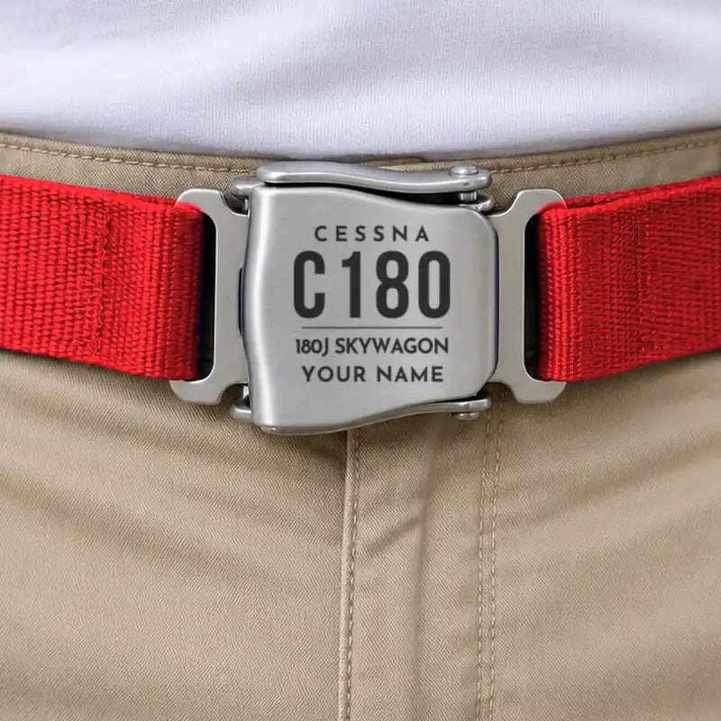 Cessna 180J Skywagon - Seat Belt - Tag + Name - Red